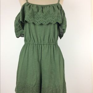 Topshop Eyelet Ruffle Romper Olive Army Green Sz 8